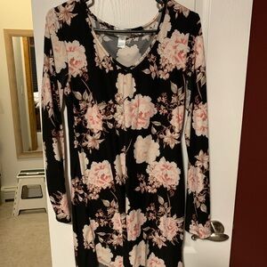 Just Be Elegant Black and Pink Floral Long Sleeve Dress